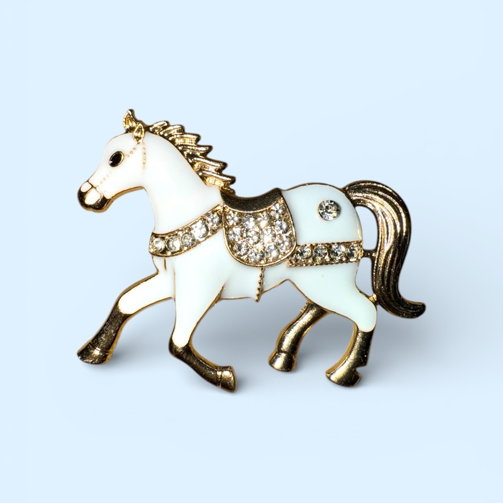 White and Gold Horse Brooch